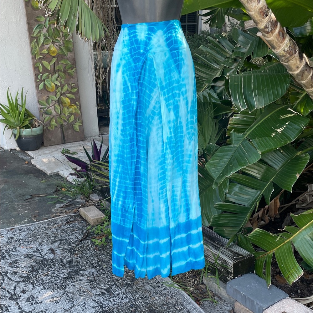 Shoreline tie-dye wrap style split wide leg pants